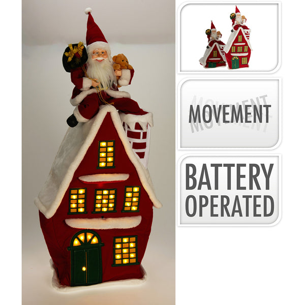 Christmas Animated LED Red Christmas House with Santa | 105cm, Battery-Operated