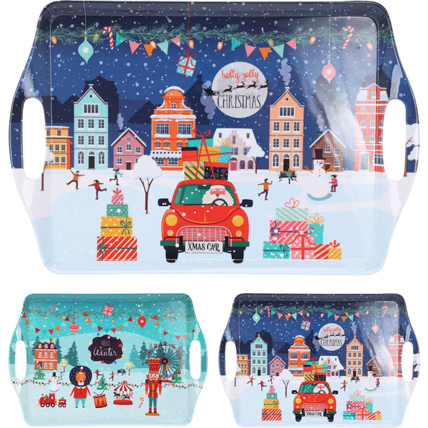 Christmas Holly Jolly Serving Tray | 45 x 30cm, Integrated Side Handles