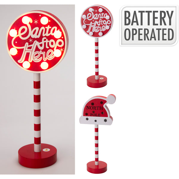 Christmas Battery-Operated Warm LED Wooden Sign | 29cm, Assorted Designs