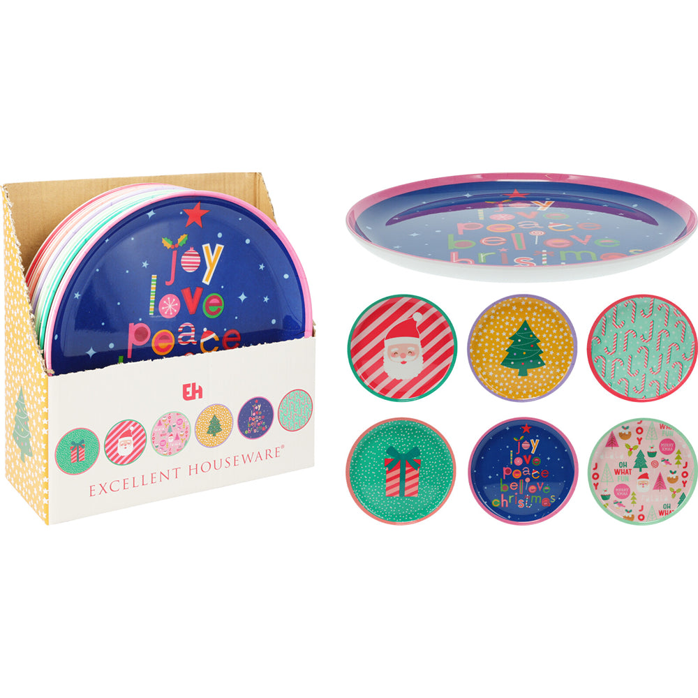 Christmas Brightly Coloured Xmas Plate | 21cm, Assorted Designs, Glossy Finish