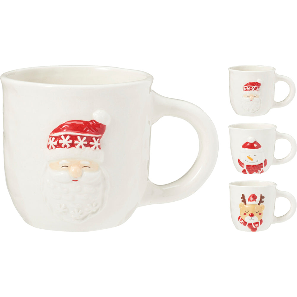 Christmas 3D Embossed Festive Character Mug | Santa, Snowman, Reindeer