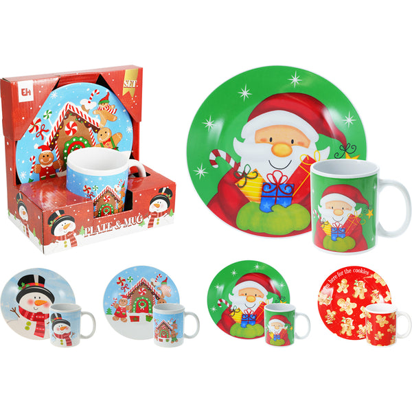 Christmas Festive Stoneware Mug and Plate Set | Assorted Designs