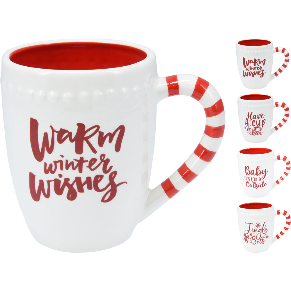 Christmas Festive Script Mug | 11 cm, Candy-Cane Handle, Red Interior