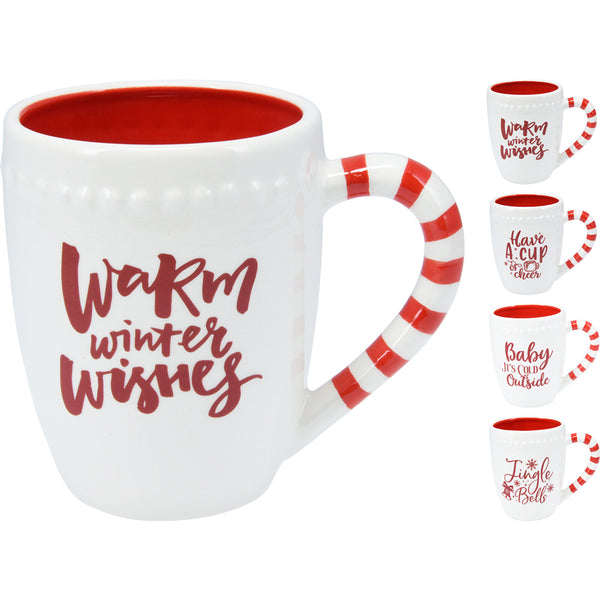 Christmas Festive Script Mug | 11 cm, Candy-Cane Handle, Red Interior
