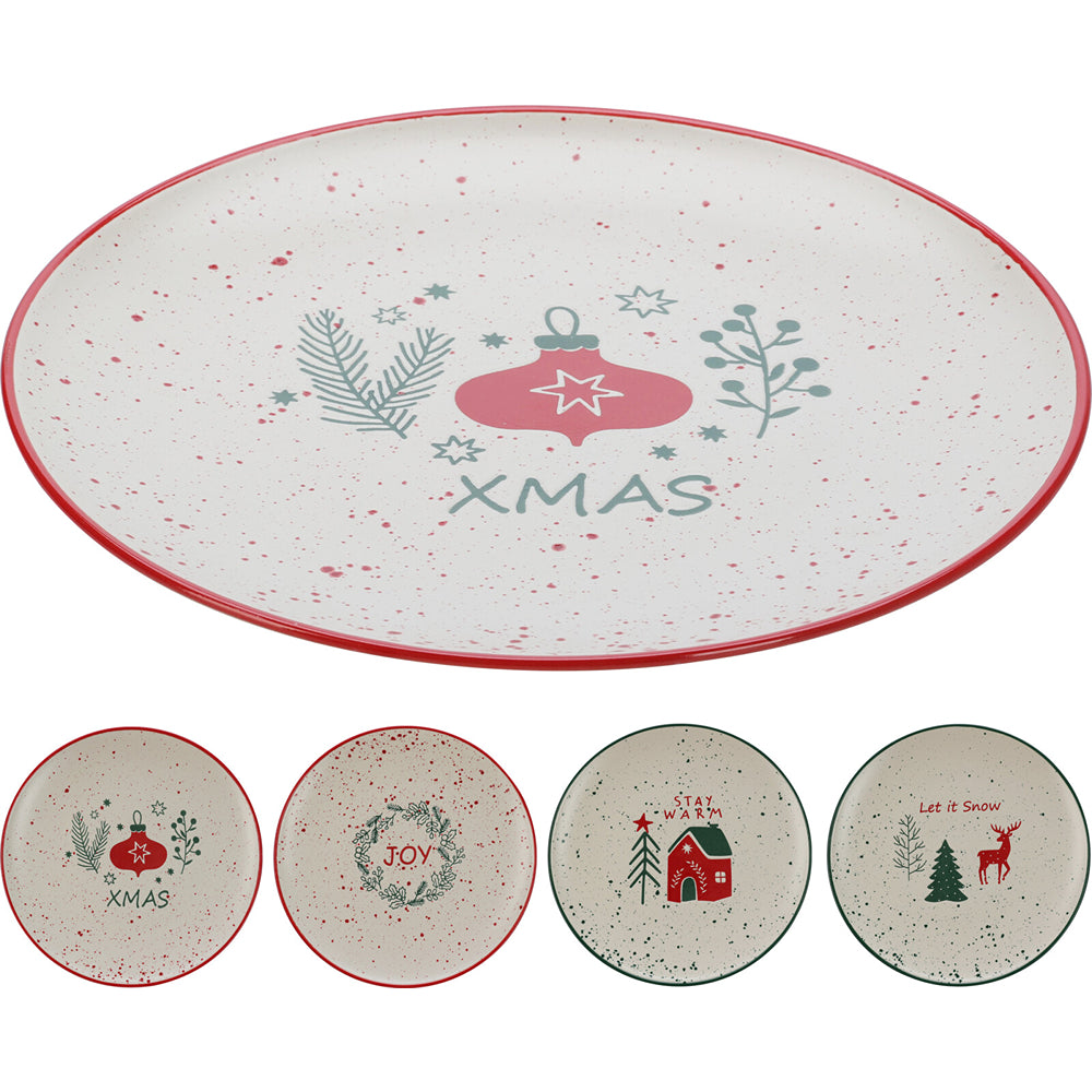 Christmas Stoneware Dinner Plate with Festive Motifs | 26cm, Assorted Designs