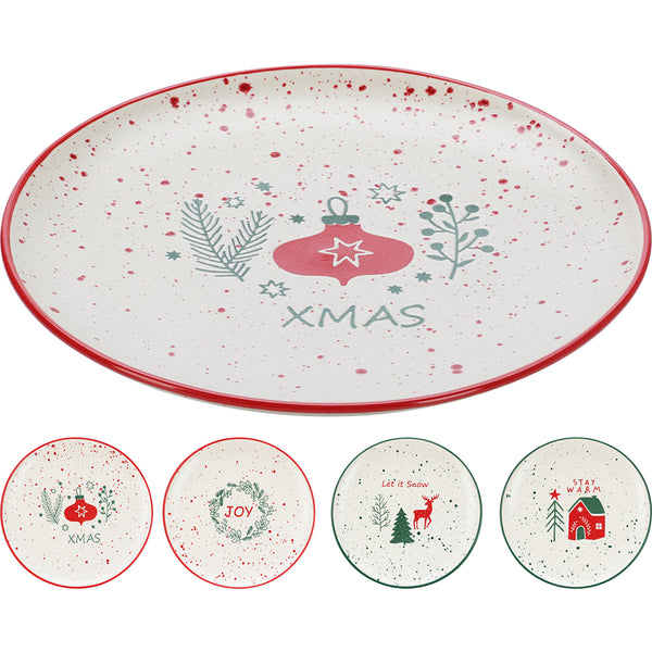 Christmas Festive Stoneware Plate | 20cm, Assorted Designs, Red or Green Rim
