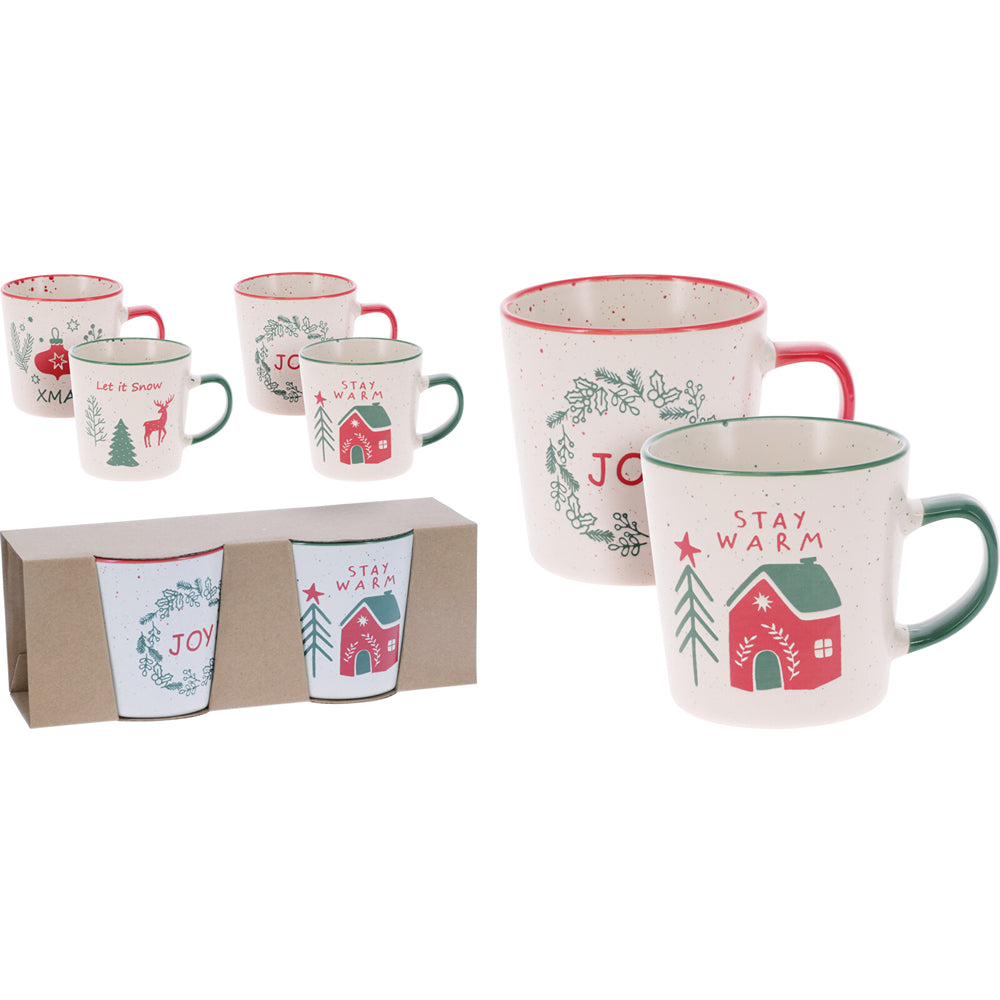 Christmas Festive Stoneware Mug Set | Set of 2, Assorted Designs