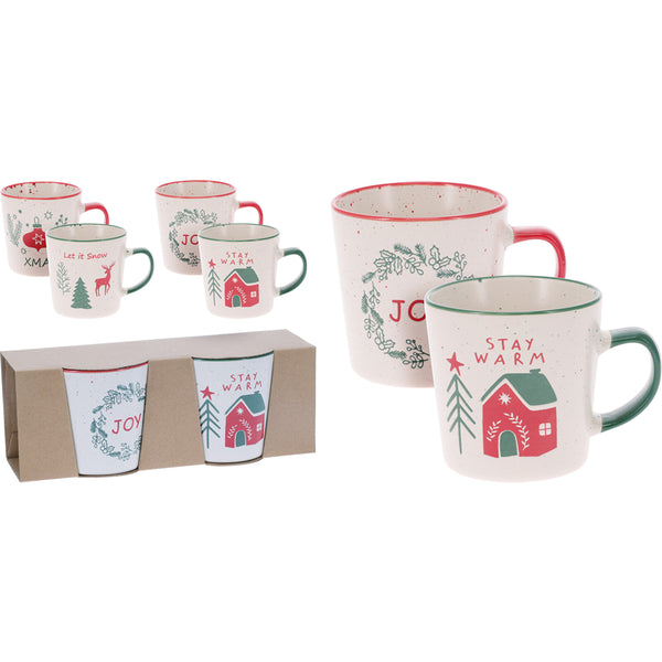 Christmas Festive Stoneware Mug Set | Set of 2, Assorted Designs