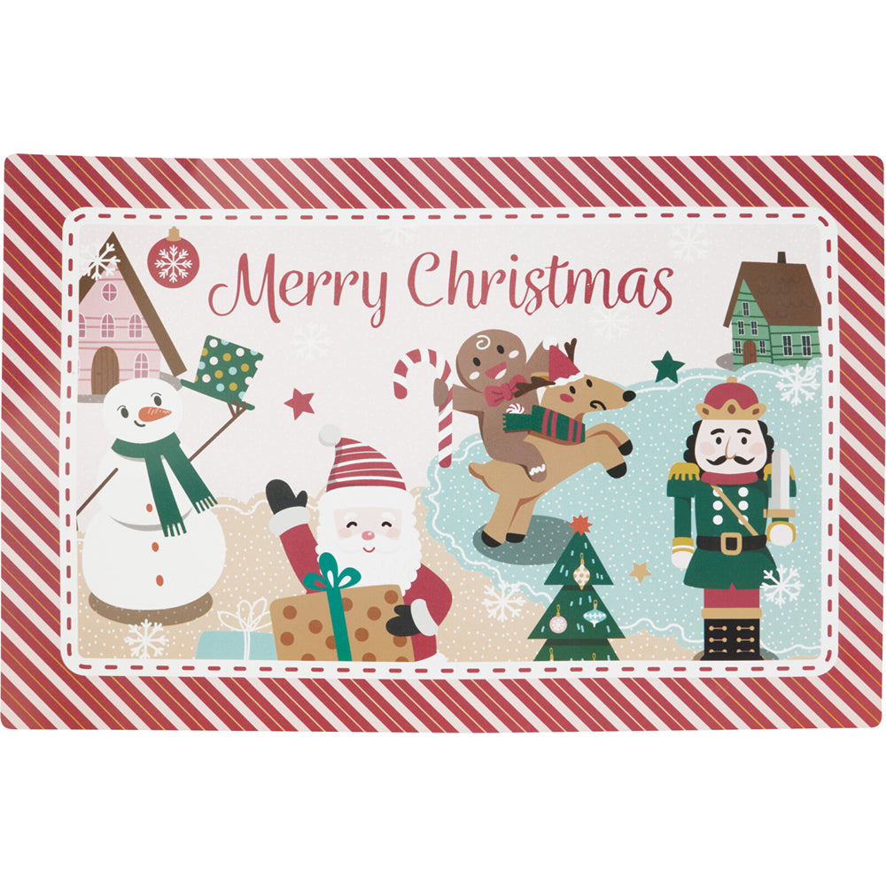 Christmas Merry Christmas Placemat | 43 x 28cm, Red and White Striped Border