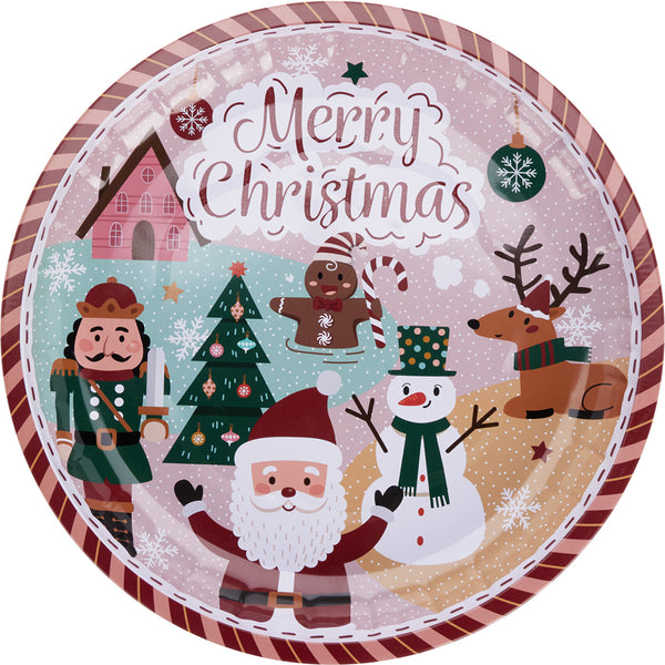 Christmas Merry Christmas Tin Plate | 26 cm, Multicolour, Striped Rim