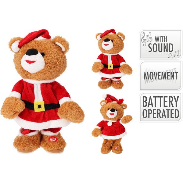 Christmas Singing Plush Bear Toy | Battery Operated, Santa Outfit, 34 cm