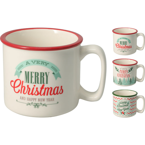 Christmas New Bone Porcelain Mug | 500 ml, Festive Print, Contrasting Rim