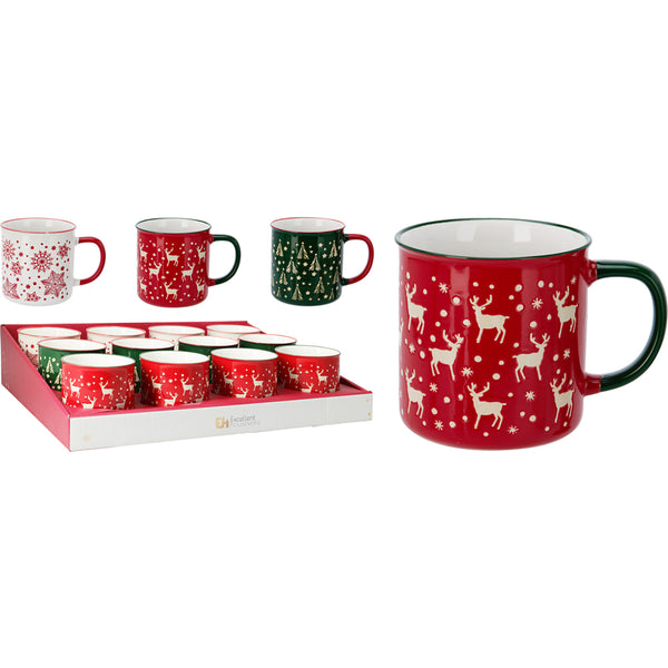 Christmas Festive Mug | 540ml, Red, Green and White, Two-Tone Rim and Handle
