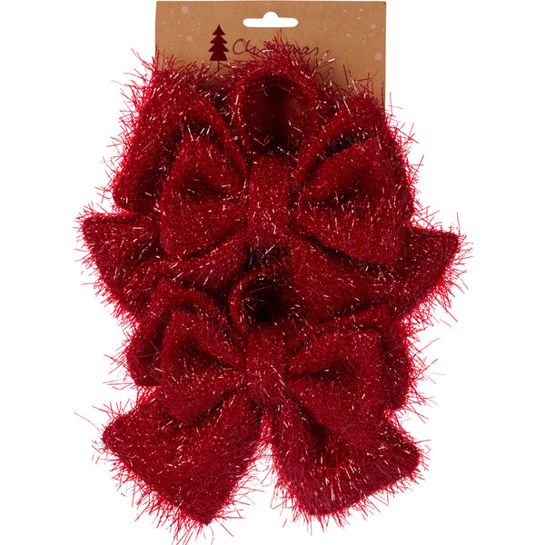 Christmas Tinsel Bows | 18 x 20cm, Set of 2, Assorted Colours