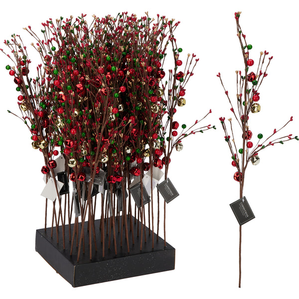 Christmas Branch Spray | 60cm, Red/Green Berries, Red/Gold Jingle Bells