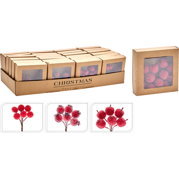 Christmas Frosted Red Berry Decoration Pack | Flexible Stems