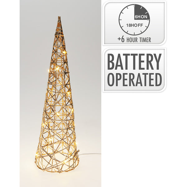 Christmas LED Cone Light | 40 cm, Champagne, Battery Operated, 6-Hour Timer