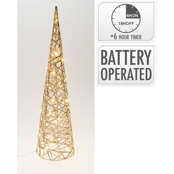 Christmas Champagne Warm White LED Cone | 60cm, Battery Operated, 6-Hour Timer