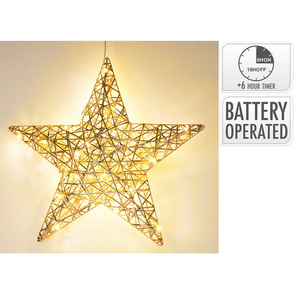 Christmas Champagne LED Star Light | 40 cm, Battery Operated, 6-Hour Timer