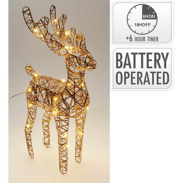 Christmas Champagne LED Reindeer Light | 37cm, Battery Operated, 6-Hour Timer