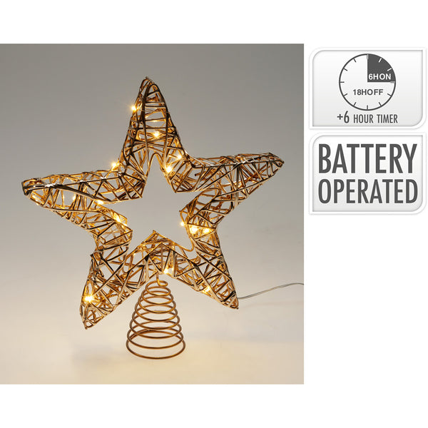 Christmas Champagne LED Star Tree Topper | 28cm, Battery Operated, 6h/18h Timer