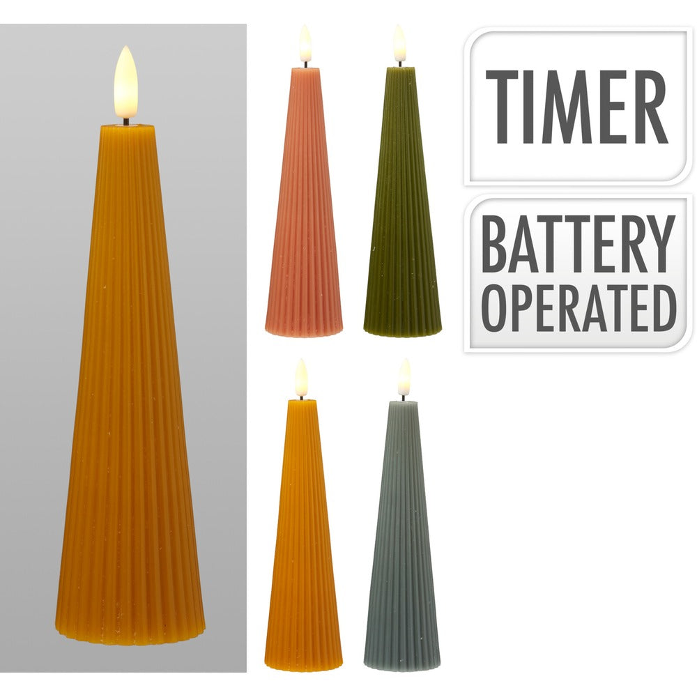 LED Candle Ribbed Design 18cm | Assorted Styles