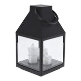Black Flameless Lantern with 3 LED Candles | 25cm, Carry Handle