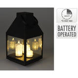 Black Flameless Lantern with 3 LED Candles | 25cm, Carry Handle