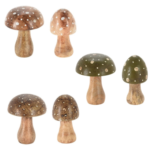 Koopman Wood Mushroom Figurines | 7x10cm | Set of 6