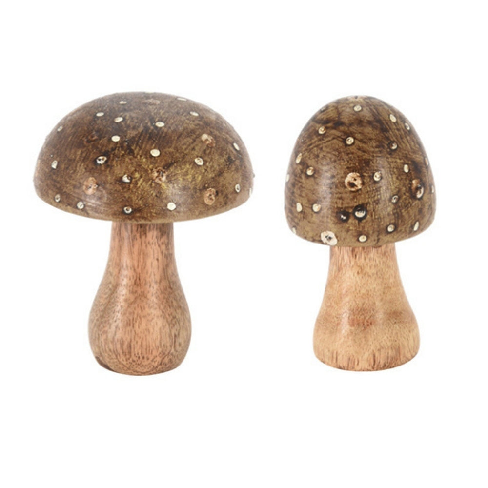 Koopman Wood Mushroom Figurines | 7x10cm | Set of 6