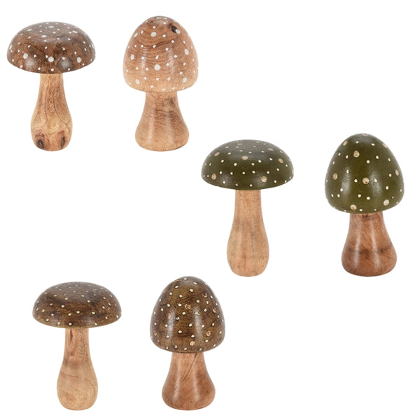 Koopman Wood Mushroom Figurines | 9x15cm