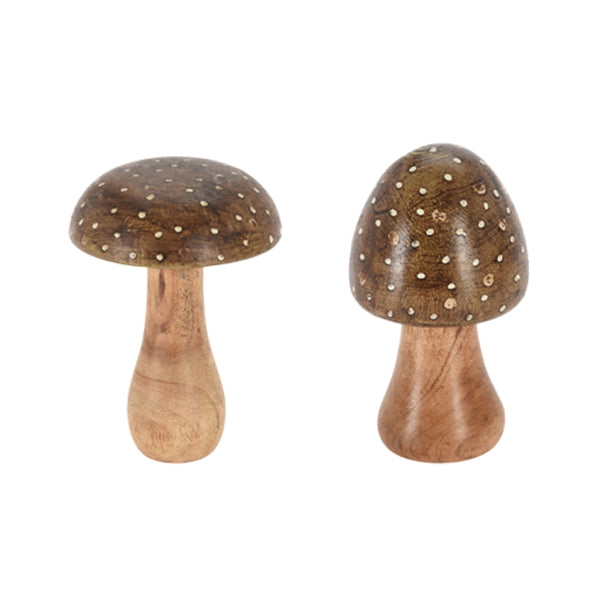 Koopman Wood Mushroom Figurines | 9x15cm