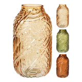 Embossed Tropical Leaf Design Glass Vase | 21cm, Assorted Colours