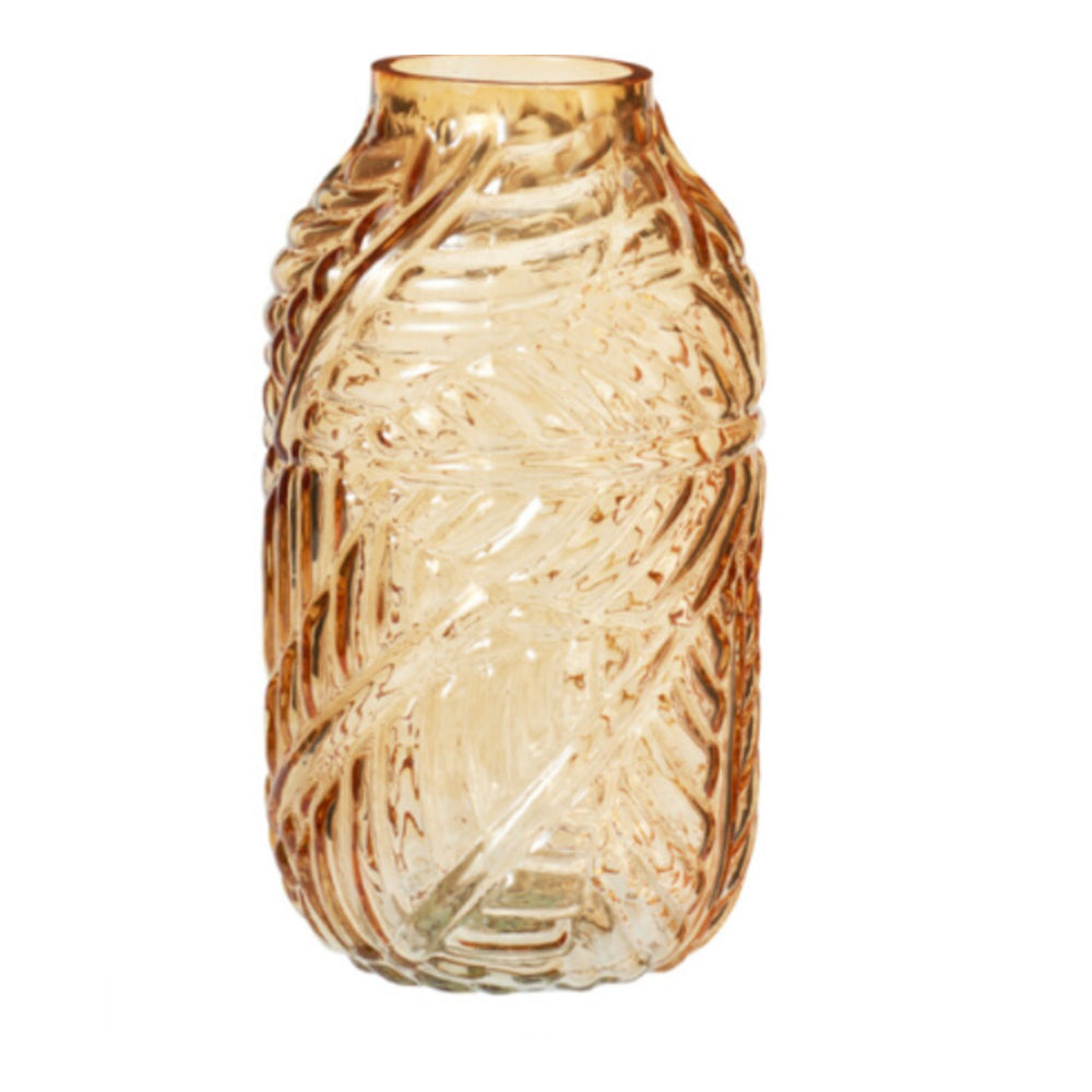 Embossed Tropical Leaf Design Glass Vase | 21cm, Assorted Colours