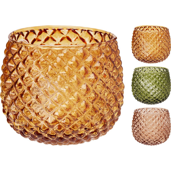Glass Tealight Holder | 10cm Acorn Patterned Design