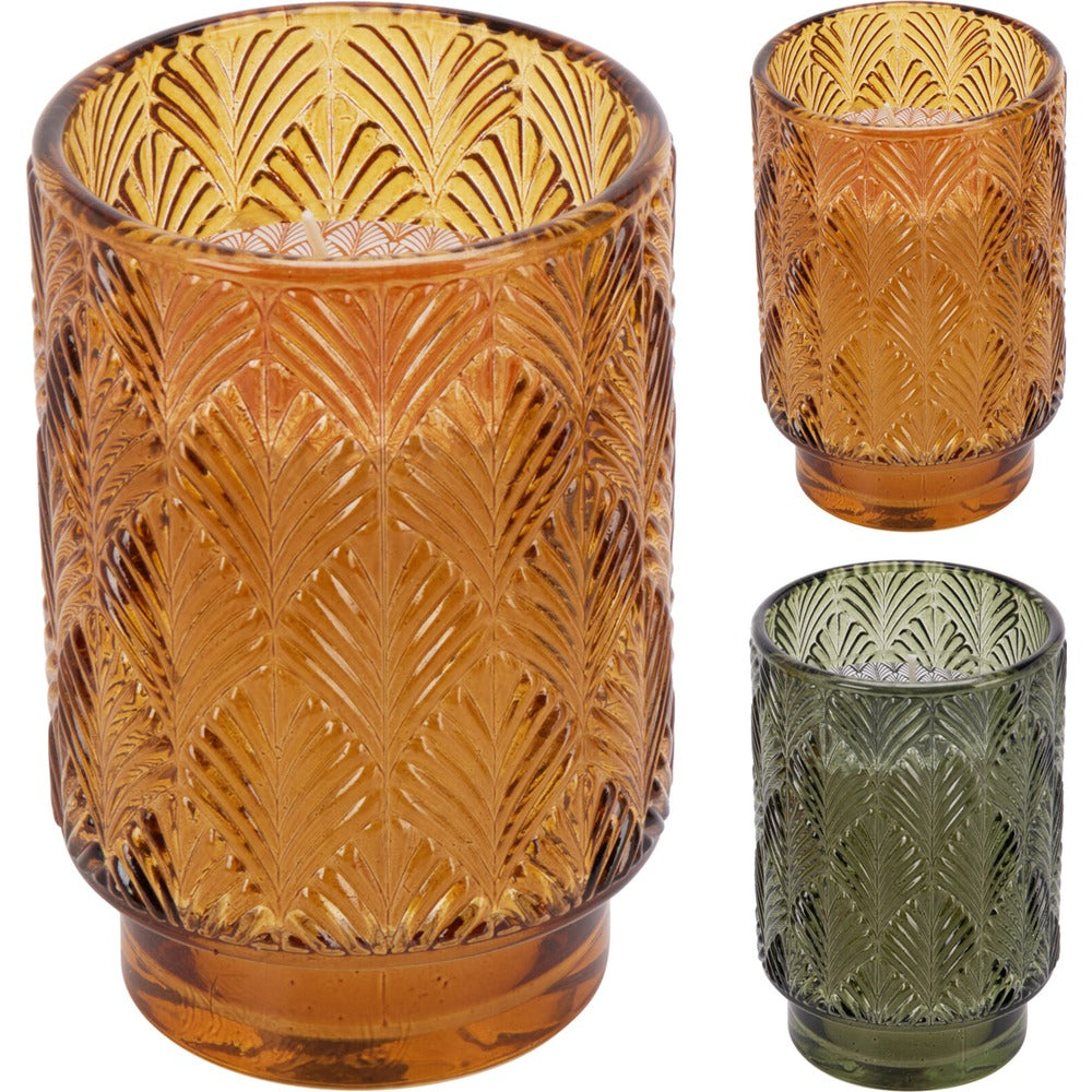 Autumn Glass Art Deco Candle Holder | 8x13cm Amber or Green