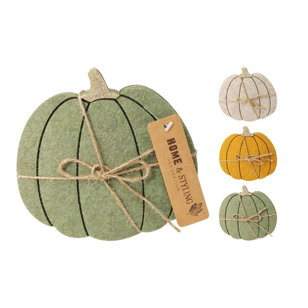Koopman Felt Pumpkin Coaster Set | 4 Pieces, 3 Colors