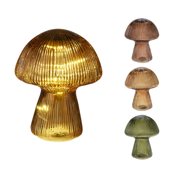 Koopman Ribbed Glass LED Mushroom Lamp | Amber, Brown, Green