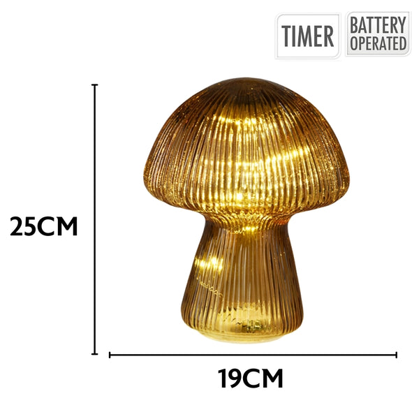 Koopman Ribbed Glass LED Mushroom Lamp | Amber, Brown, Green