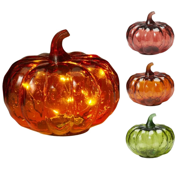 Koopman LED Glass Pumpkin Light | 13cm | Amber & Green