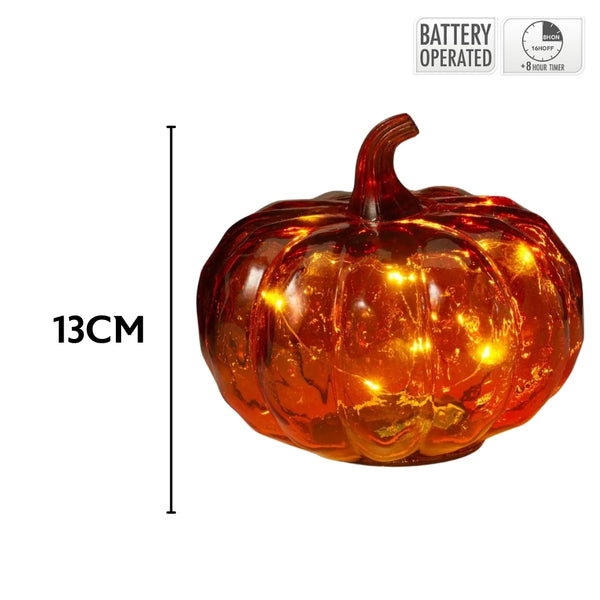 Koopman LED Glass Pumpkin Light | 13cm | Amber & Green