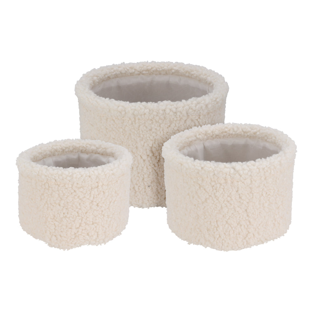 Teddy White Bouclé Storage Basket Set of 3 | Cream, Assorted Sizes