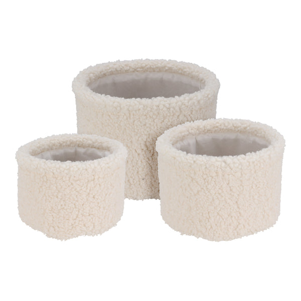 Teddy White Bouclé Storage Basket Set of 3 | Cream, Assorted Sizes