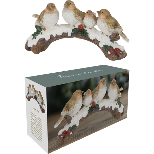 Christmas Four Robins on Snowy Branch Ornament | Hand-Painted, 25 x 9 x 12 cm