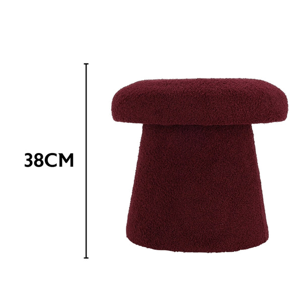 Koopman Mushroom Teddy Stool | Burgundy Bouclé 38cm