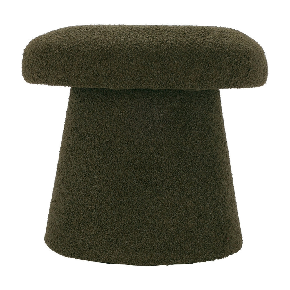 Koopman Olive Mushroom Teddy Stool | 38cm Dark Green Boucle