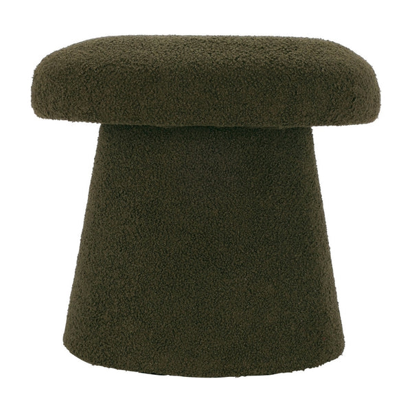 Koopman Olive Mushroom Teddy Stool | 38cm Dark Green Boucle
