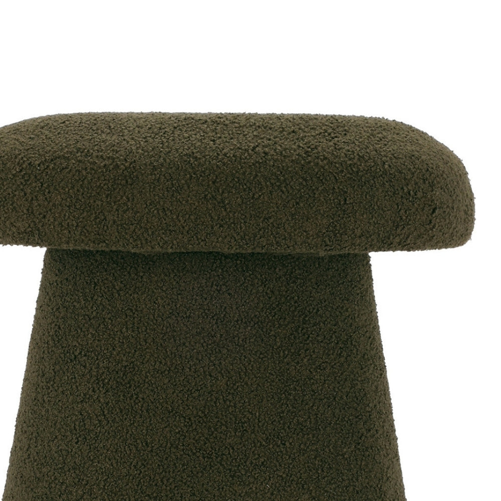 Koopman Olive Mushroom Teddy Stool | 38cm Dark Green Boucle