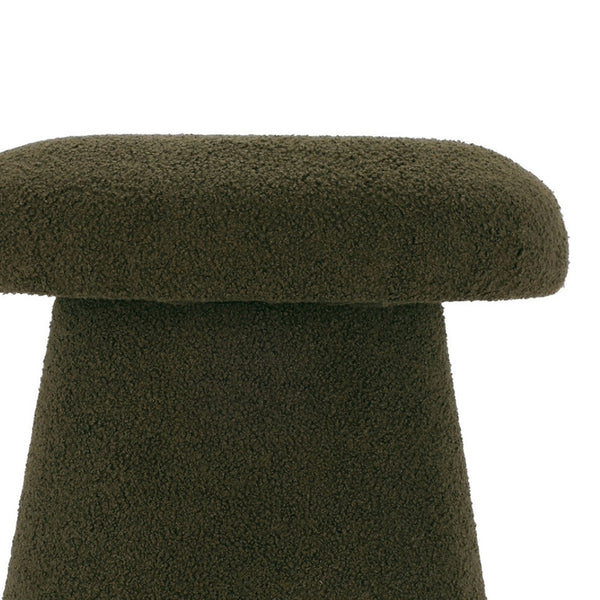 Koopman Olive Mushroom Teddy Stool | 38cm Dark Green Boucle