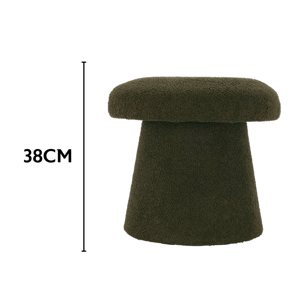 Koopman Olive Mushroom Teddy Stool | 38cm Dark Green Boucle